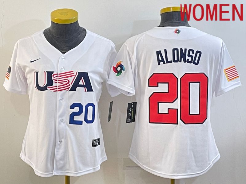 Women 2023 World Cub USA #20 Alonso White Nike MLB Jersey1->women mlb jersey->Women Jersey